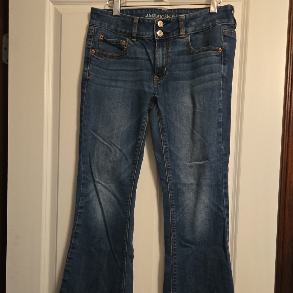 American Eagle Outfitters Women's Dark Blue Flare Jeans